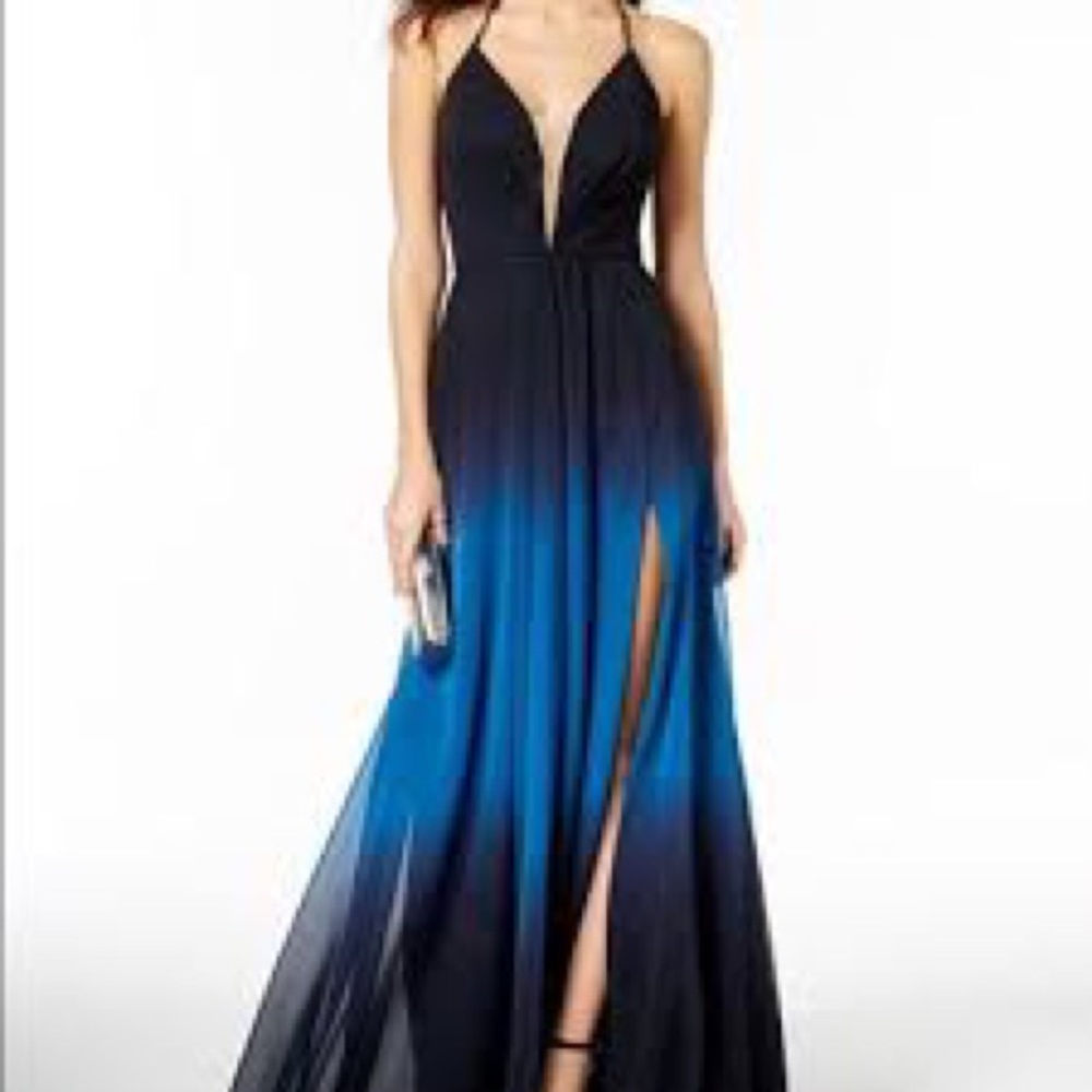 Betsy and Adam Ombre Black and Blue Gown